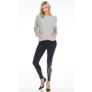 Johnny Was Calme Gray Crew Neck Pullover Sweatshirt Pockets L NWT